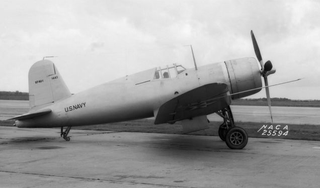 The XF4U-1 prototype. Note the placement of the cockpit farther forward on the fuselage, before it was moved aft to make room for a larger fuel tank. (US Navy)